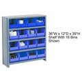 Global Equipment Steel Closed Shelving - 16 Blue Plastic Stacking Bins 5 Shelves - 36x12x39 603261BL
